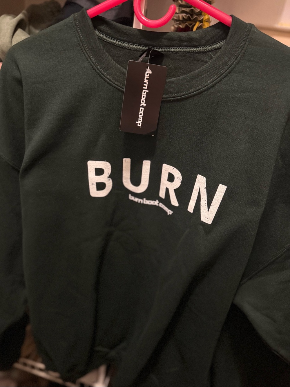 burn bootcamp Women's Dark Green Crewneck Sweater with BURN Logo